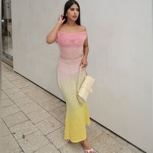 SOLD
ASOS DESIGN ultimate embellished crochet maxi dress in pink and lemon ombre